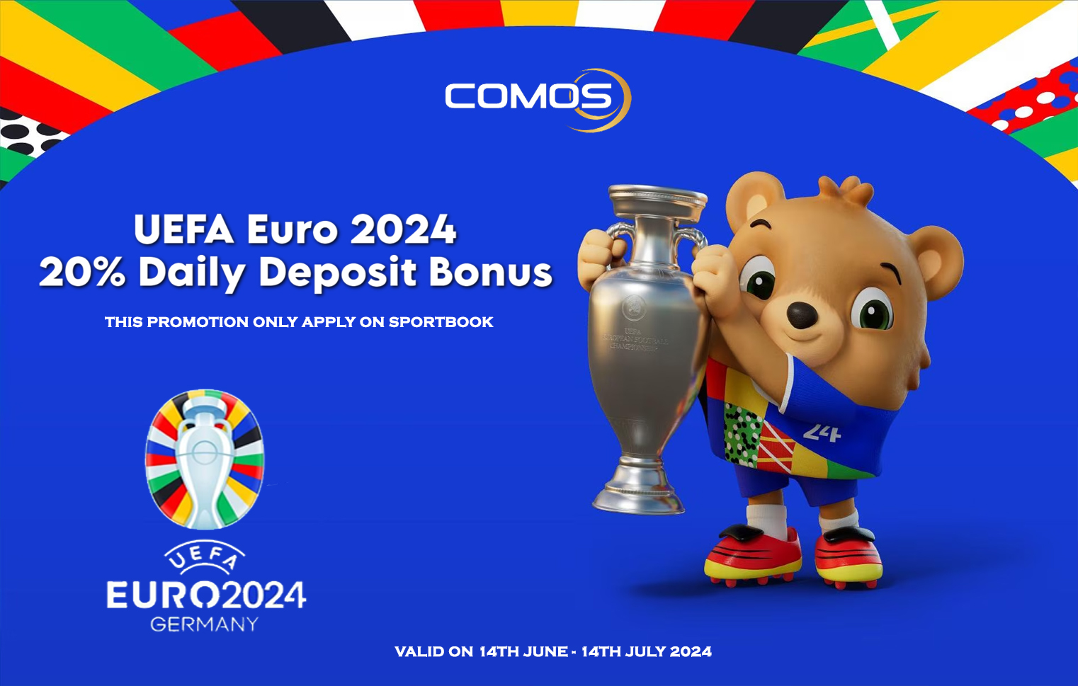 UEFA Euro 2024 20% Daily Deposit Bonus This Promotion Only For Sportbook  ( Valid On 14th June - 14th July 2024 )