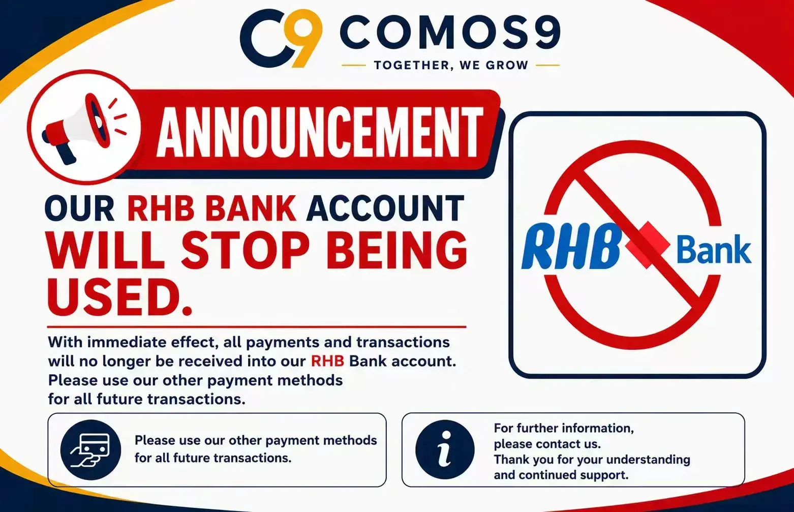 RHB TO DISCONTINUE
